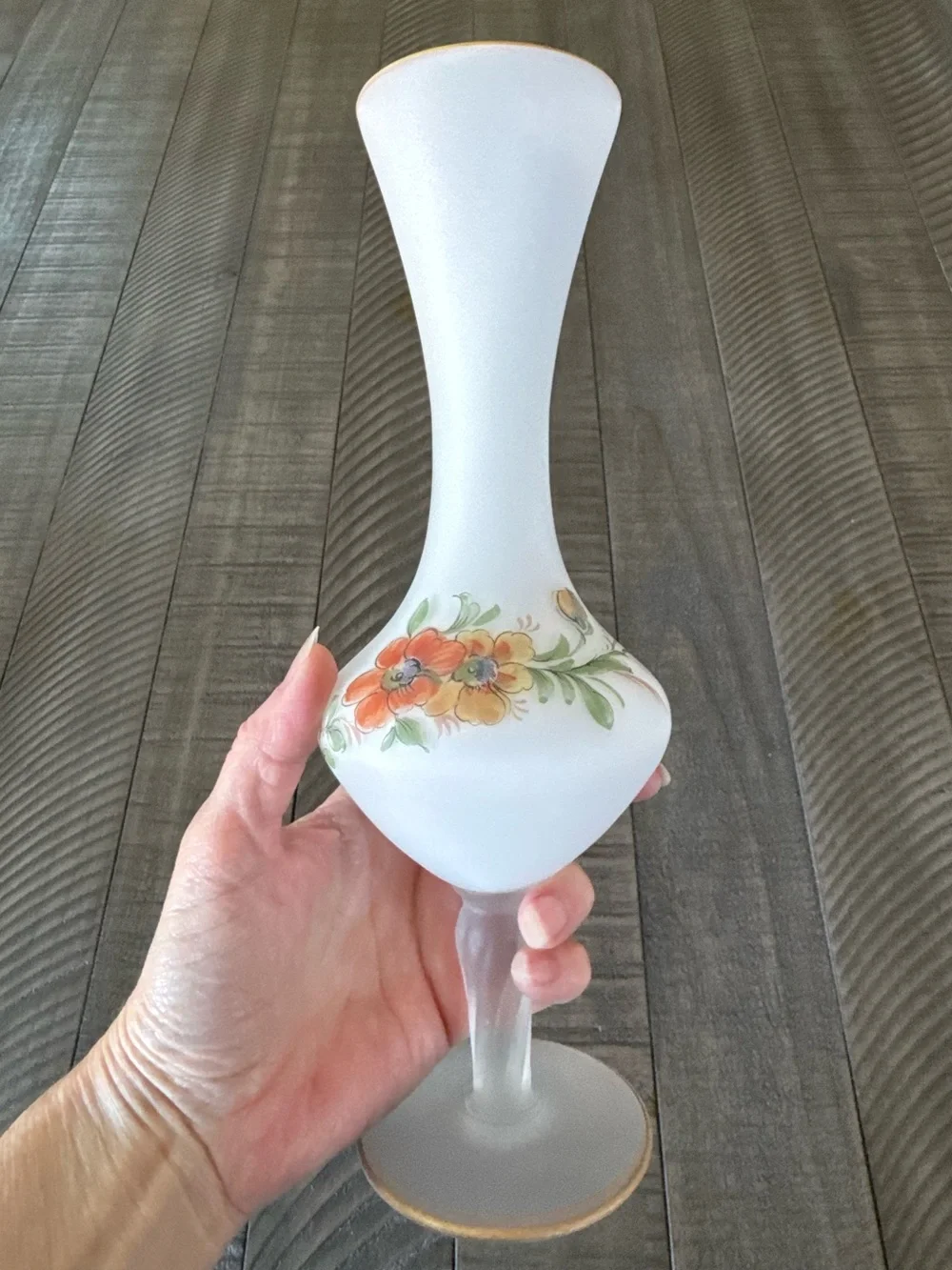Vintage Frosted Floral Glass Bud Vase